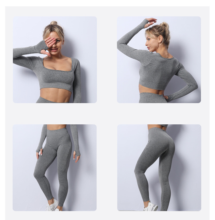 Seamless OEM High Waisted Leggings With Crop Top Spandex Nylon Long Sleeve Yoga Set