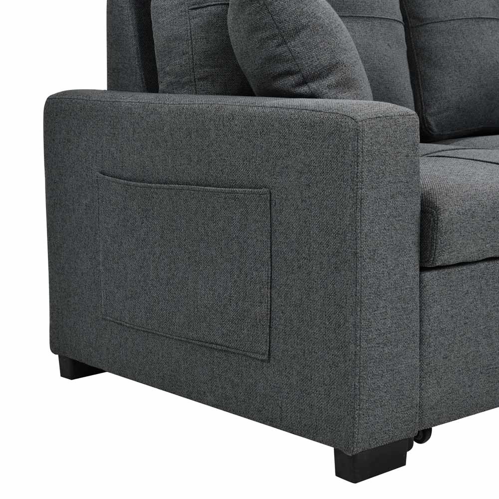 L-Shaped Reversible Sectional Sleeper Sofa with Pull-Out Bed and Storage, Neutral Gray Fabric