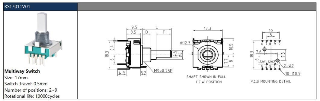 Metal Handle Multi-Loop Multi-Tap Rotary Switch with Button