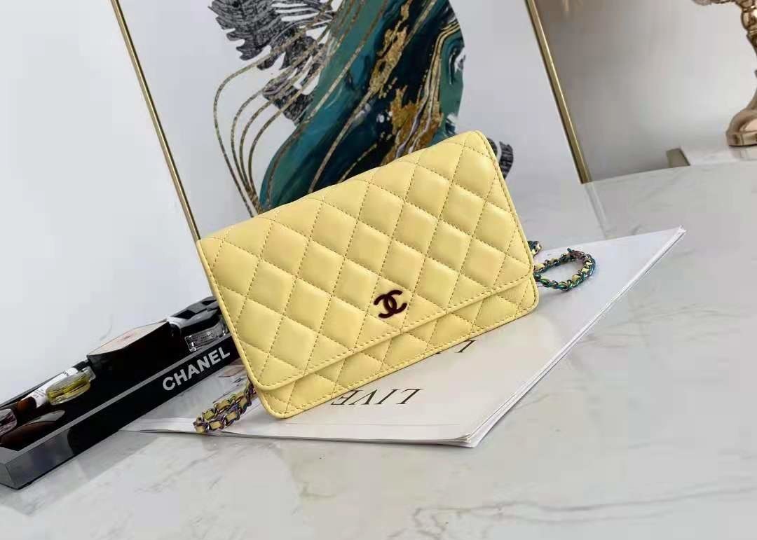 Inclined Shoulder Cowhide 19cm Luxury Brand Wallet With Chain