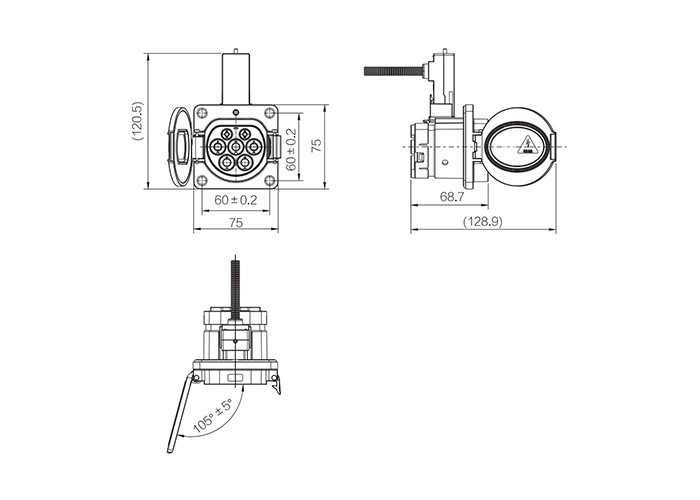 Single Phase 32A Electric Vehicle Charging Plug Straight Angle