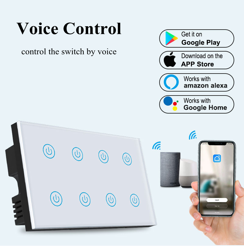 250V Smart Light Switch Wall Remote Control 8 Gang Touch Panel Switch UK EU Gold White Black