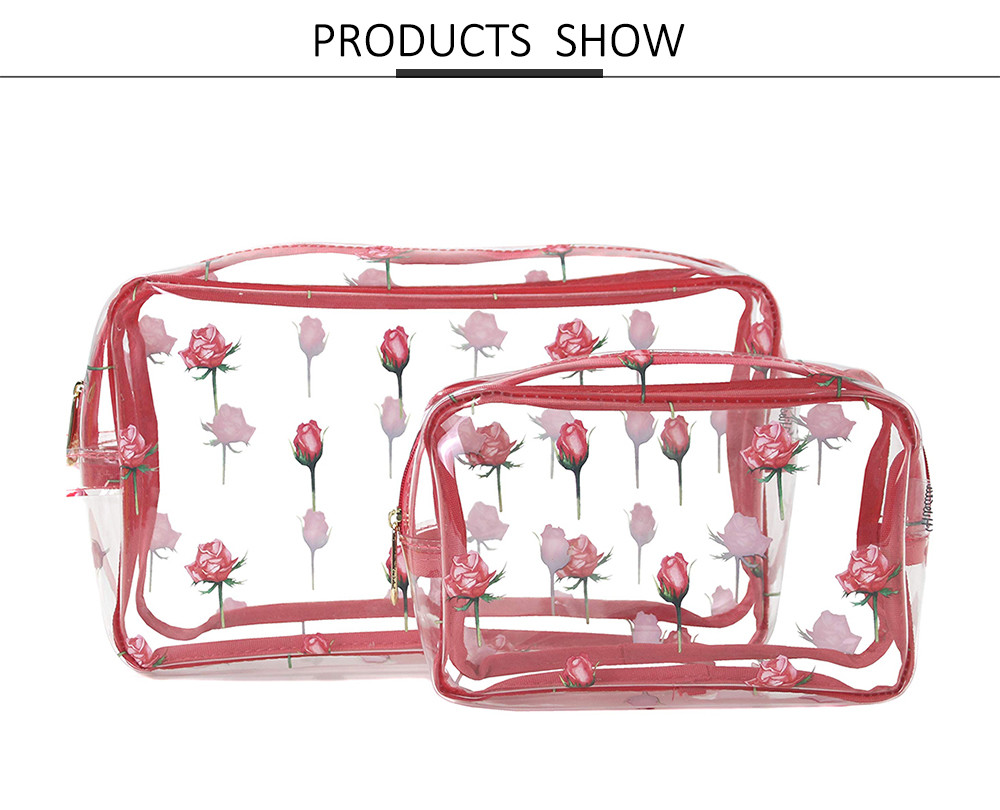 Rose Pattern PVC Cosmetic Organizer Bag With Zipper