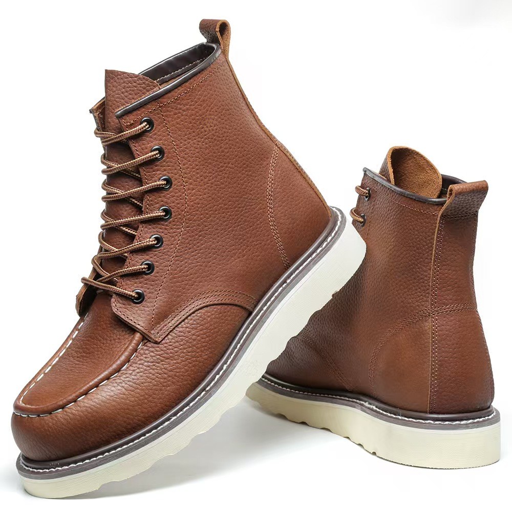 Fashionable Steel Toe Work Boots Slip Resistant Mid Top Leather Boots Unisex