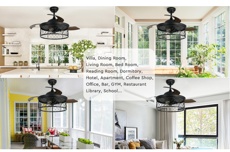Customized Design 1stshine Ceiling Fan with Hidden Blades and LED Light in Black Color