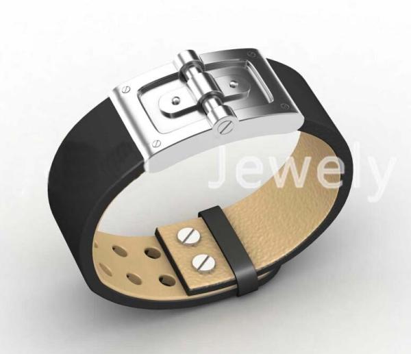 Top Quality Europe Fashion Stainless Steel Genuine Leather Silicone Bangle