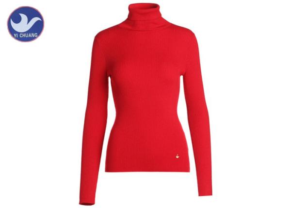 Classic Long Sleeves Turtle Neck Knitted Jumper Elbow Slit Ribbed Knitwear Anti