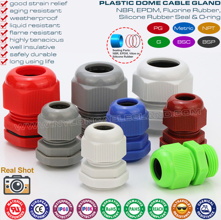 M20 Nylon Polymer Plastic Metric Cable Gland, Adjustable 6-12mm Watertight Cable Gland with Fluoroelastomer Seal