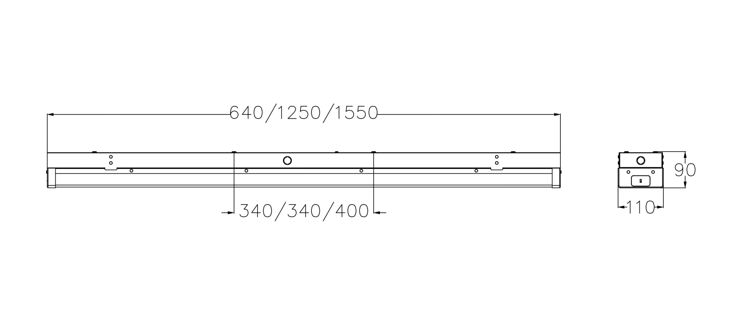 COMLED LED batten fixture Size Dimension(unit mm) N series