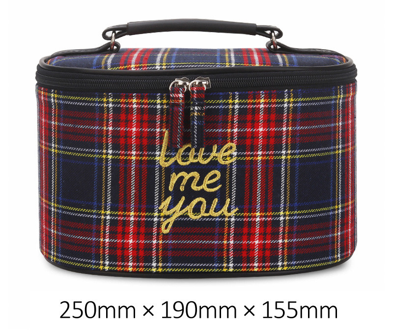Korean Style Custom Print Logo Grid Cylinder Cosmetic Bag