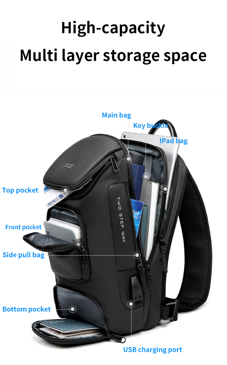 Factory wholesale custom LOGO fashion anti theft men customized waterproof shoulder chest crossbody sling bag for men