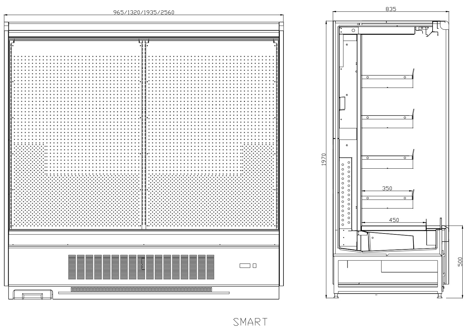 Upright Commercial Display Chiller / Open Display Refrigerator Low Noise