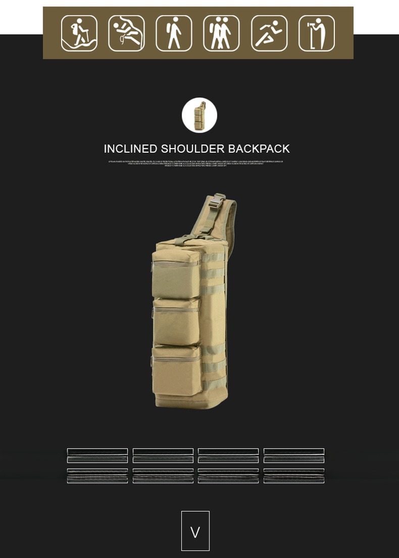 Comfortable Inclined Shoulder Backpack Khaki Bag with External Frame and Three Pockets