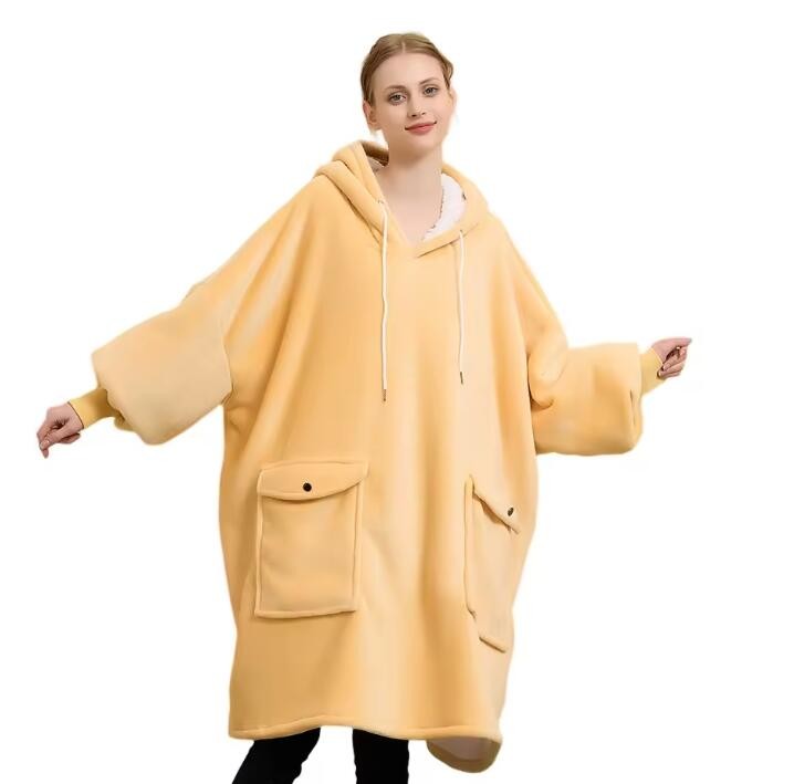 Soild Color Oversized Sherpa Hoodie Blanket Extra Long Hooded Blanket Casual