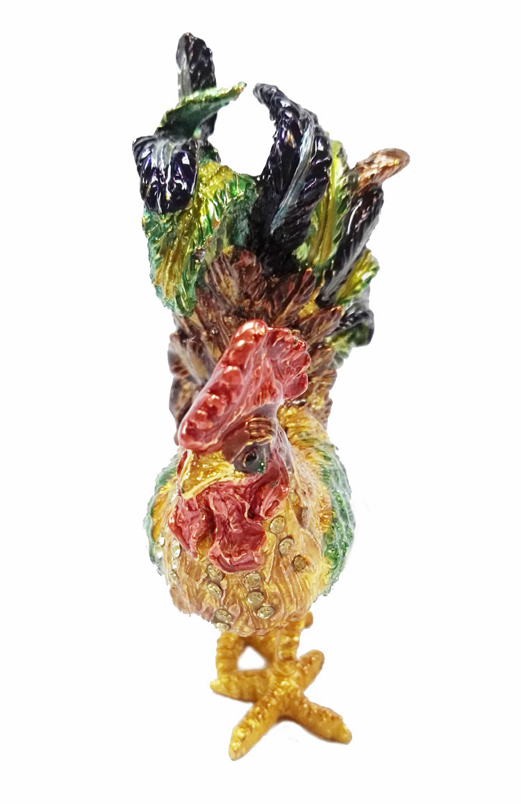 Pretty Cock metal jewelry box Rooster enamel treasure trinket box