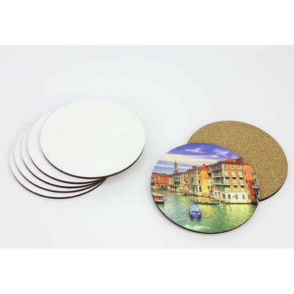 China Sublimation Blanks MDF Drink Coasters Wholesle with Cork Back- 4" Round Shape