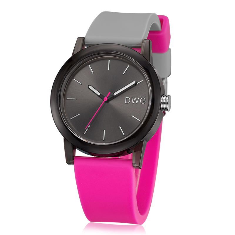Pink Color Silicone Bracelet Watch Waterproof With Auto Date And Mineral Glass