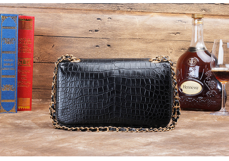 Luxury Genuine Crocodile Belly Skin Gold Hardware Lady Evening Flap Purse Alligator Leather Women Single Shoulder Bag