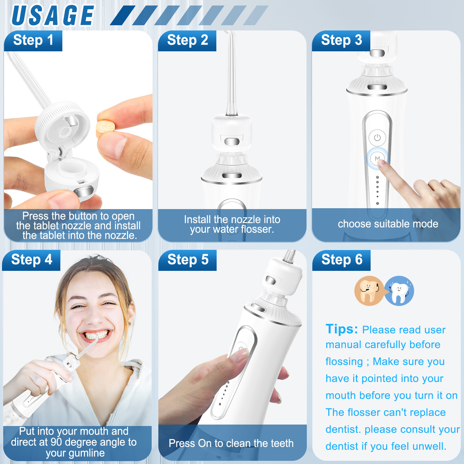 Abs Pc Teeth Whitening Water Flosser 2000 Mah Battery