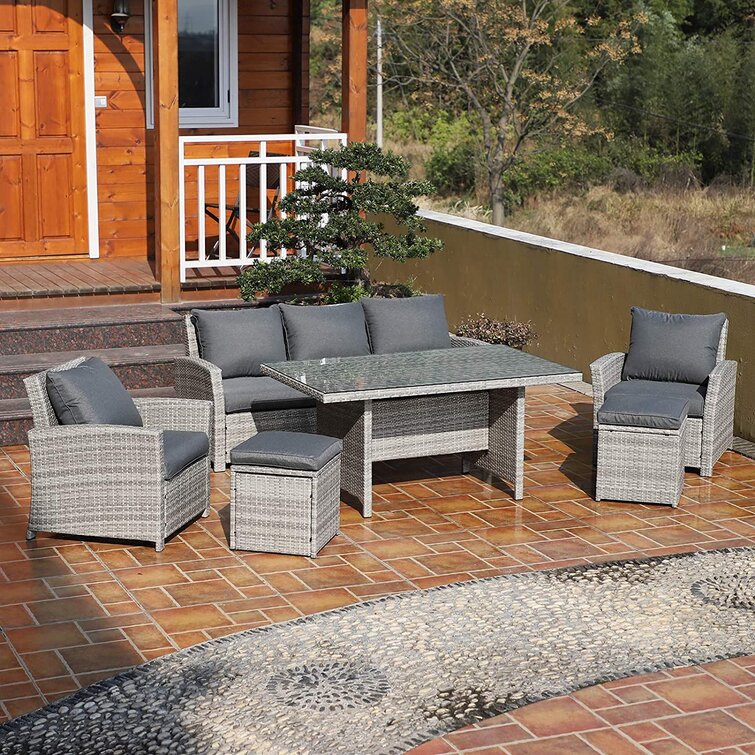Leisure Outdoor AJUNION All Hand Woven Wicker Garden Furniture Set with Tempered Glass
