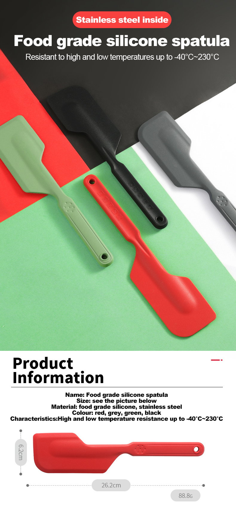Non Stick Heat Resistant Silicone Scraper Spatula For Baking
