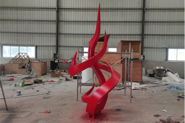 Modern Outdoor Stainless Steel Flame Sculpture Custom Large Painted Metal Art