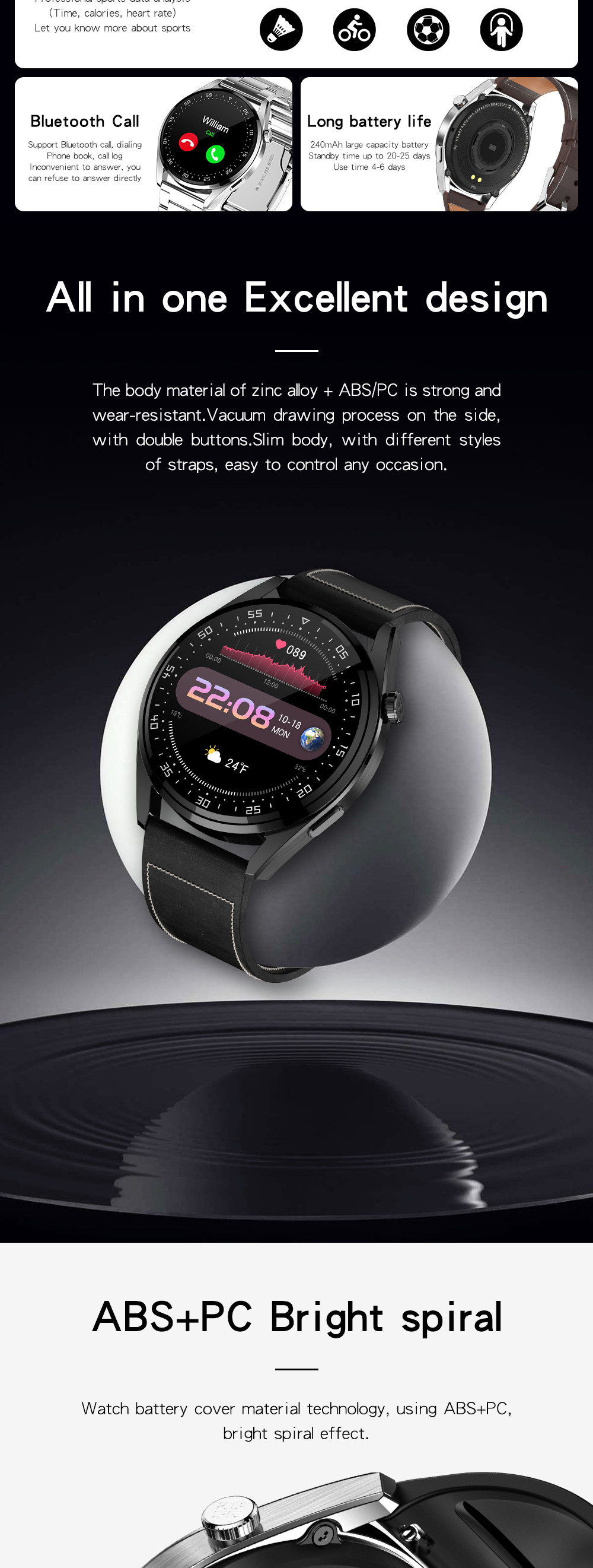SG2 Clip Charging Wallpaper Smartwatch Round 280mAh Android