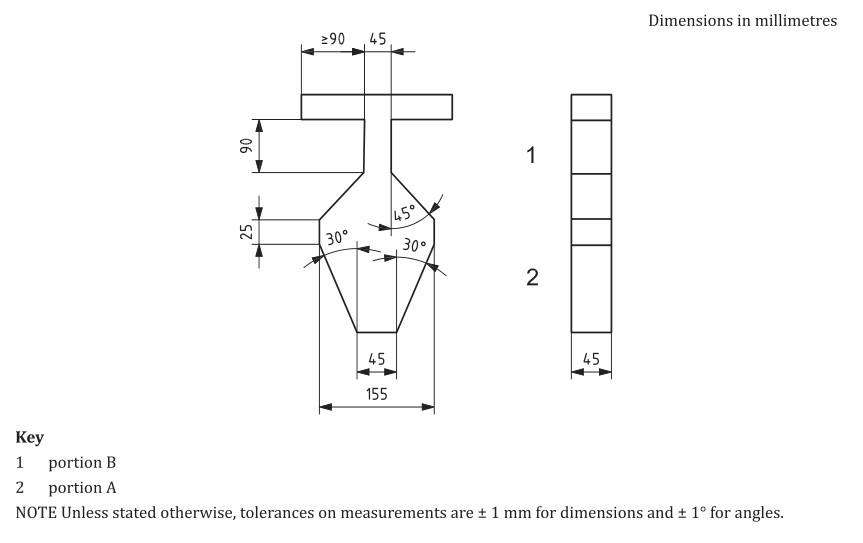 ISO 8124-4, 6.5.2 Probe V Test Template Opening For Head And Neck Entrapment
