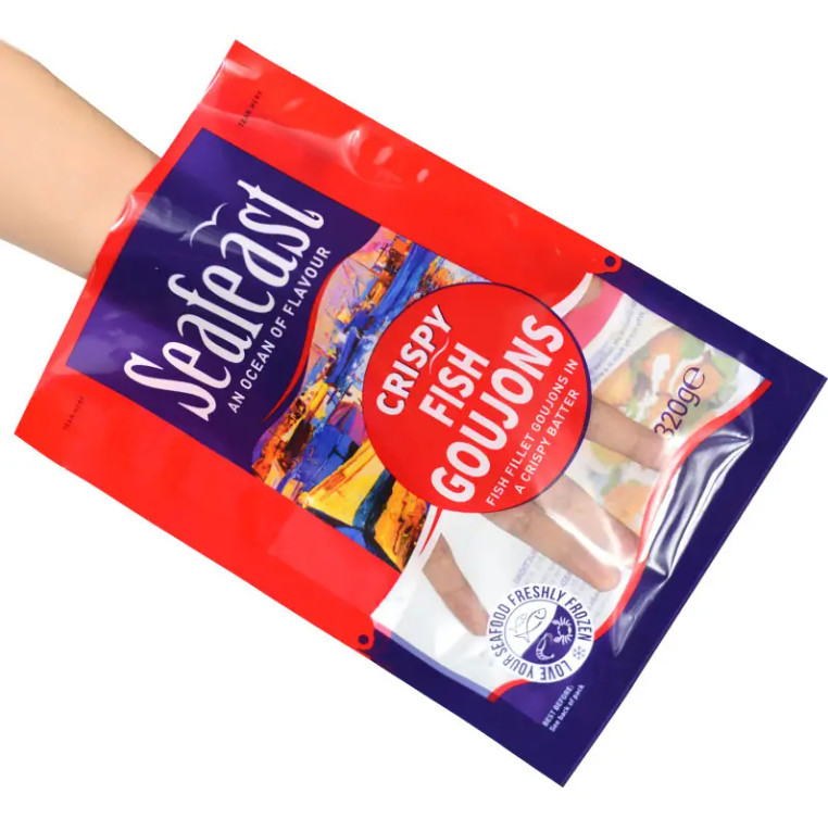 Custom Printed Vacuum Fish Chicken Frozen Food Packaging 3 Side Seal Plastic Bags With Logos