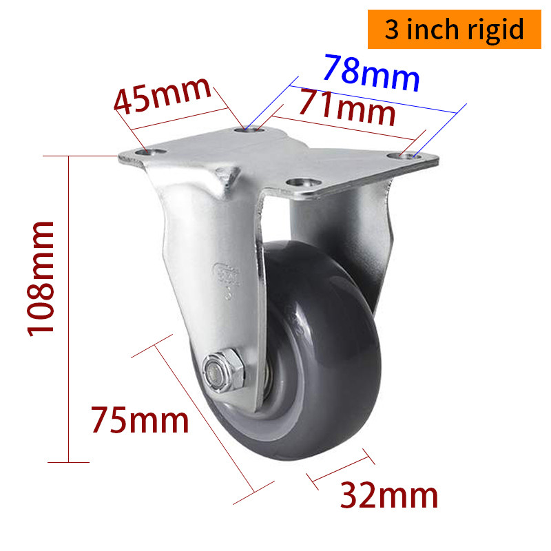 EDL Medium Duty 3inch 150kg Plate TPU Caster by Rigid, Swivel and Brake type