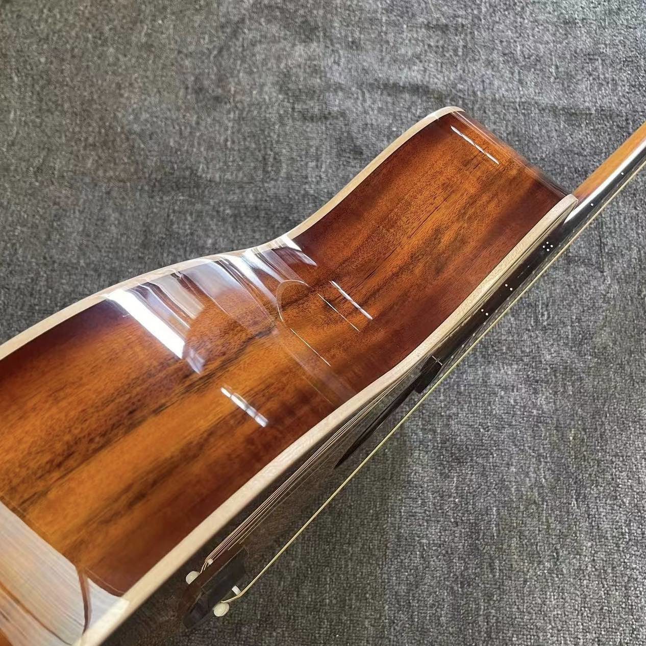 Custom 6 Strings KOA Wood Taylor Style Acoustic Guitar Glossing Finish Body Matt Neck Open Tuner