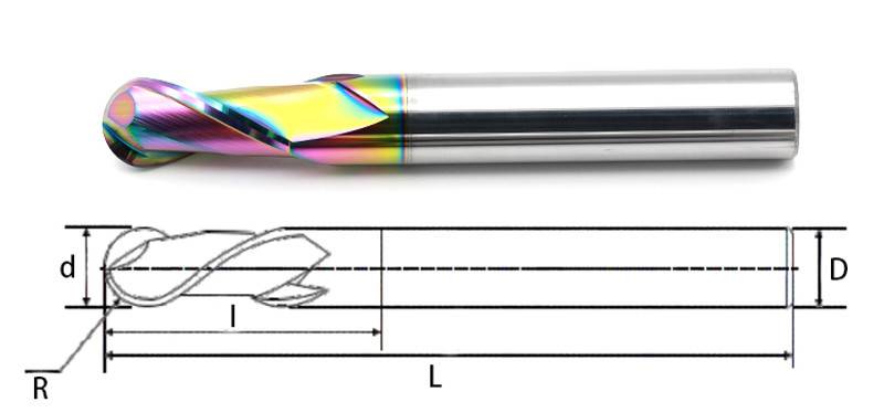 Double Flute Long Shank End Mills RLD Rainbow coating For Copper Electrode