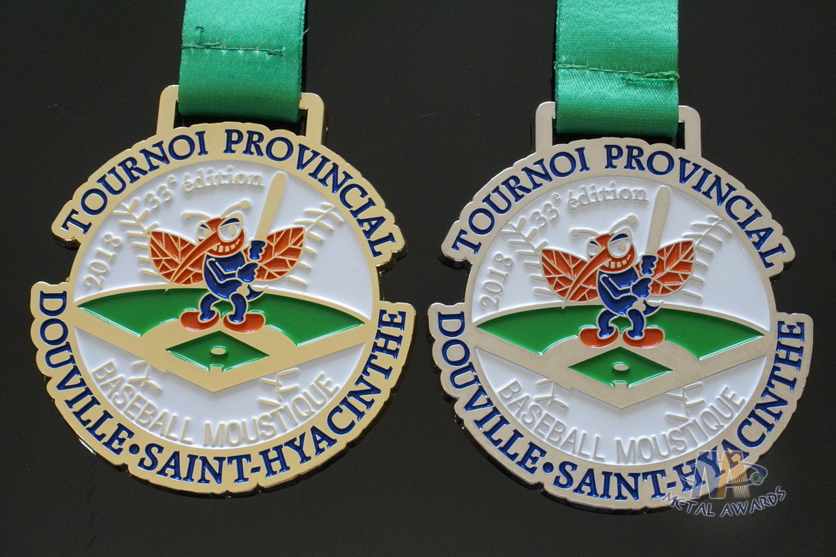 Round Shape Baseball Metal Award Medals / Shiny Silver Custom Running Medals