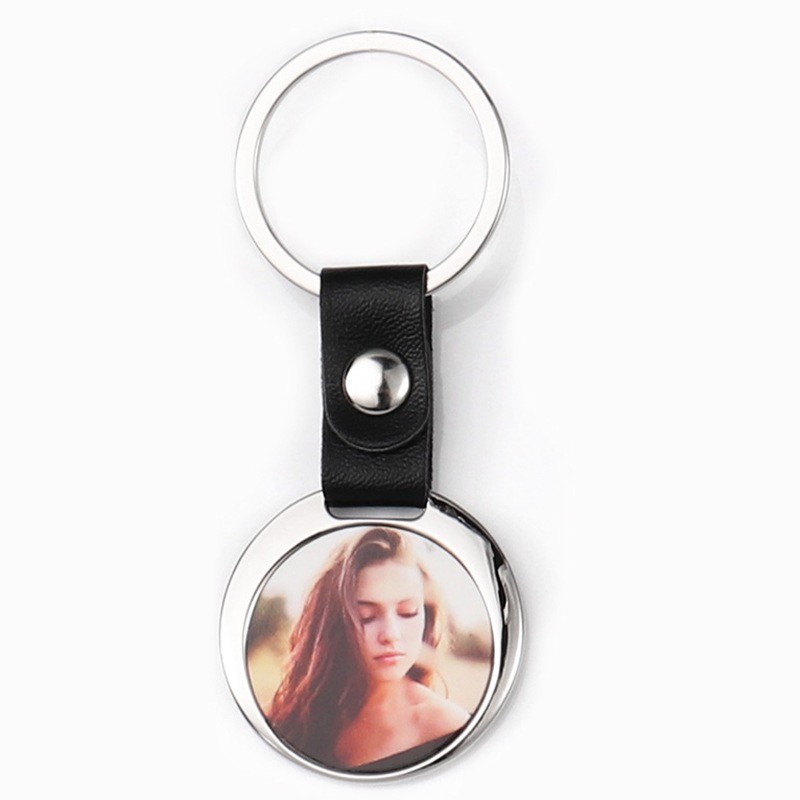 DIY Printable Metal Insert Sublimation Keyring Leather Strap Keychain Pendant