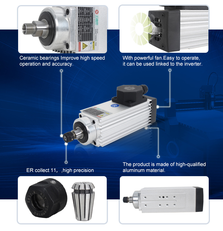 750w 12000rpm Air Cooled Spindle Motor with Inverter Drive and Maximum Torque of 0.6Nm