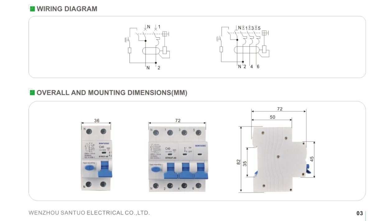 Sontuoec RCBO 36mm Width Single Phase RCBO Circuit Breaker