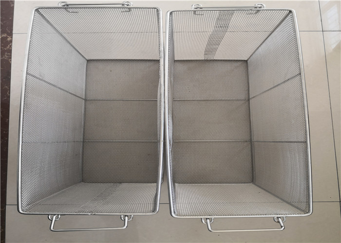 Medical Rectangular Sterilized Stainless Steel Mesh Basket With Handles
