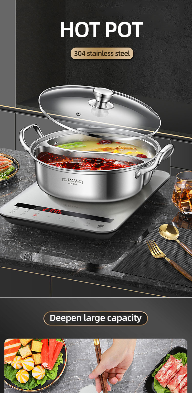 Hot Sale 28cm Induction Cooking Pot Cookware 304 Stainless Steel Hot Pot Soup Pot With Glass Lid