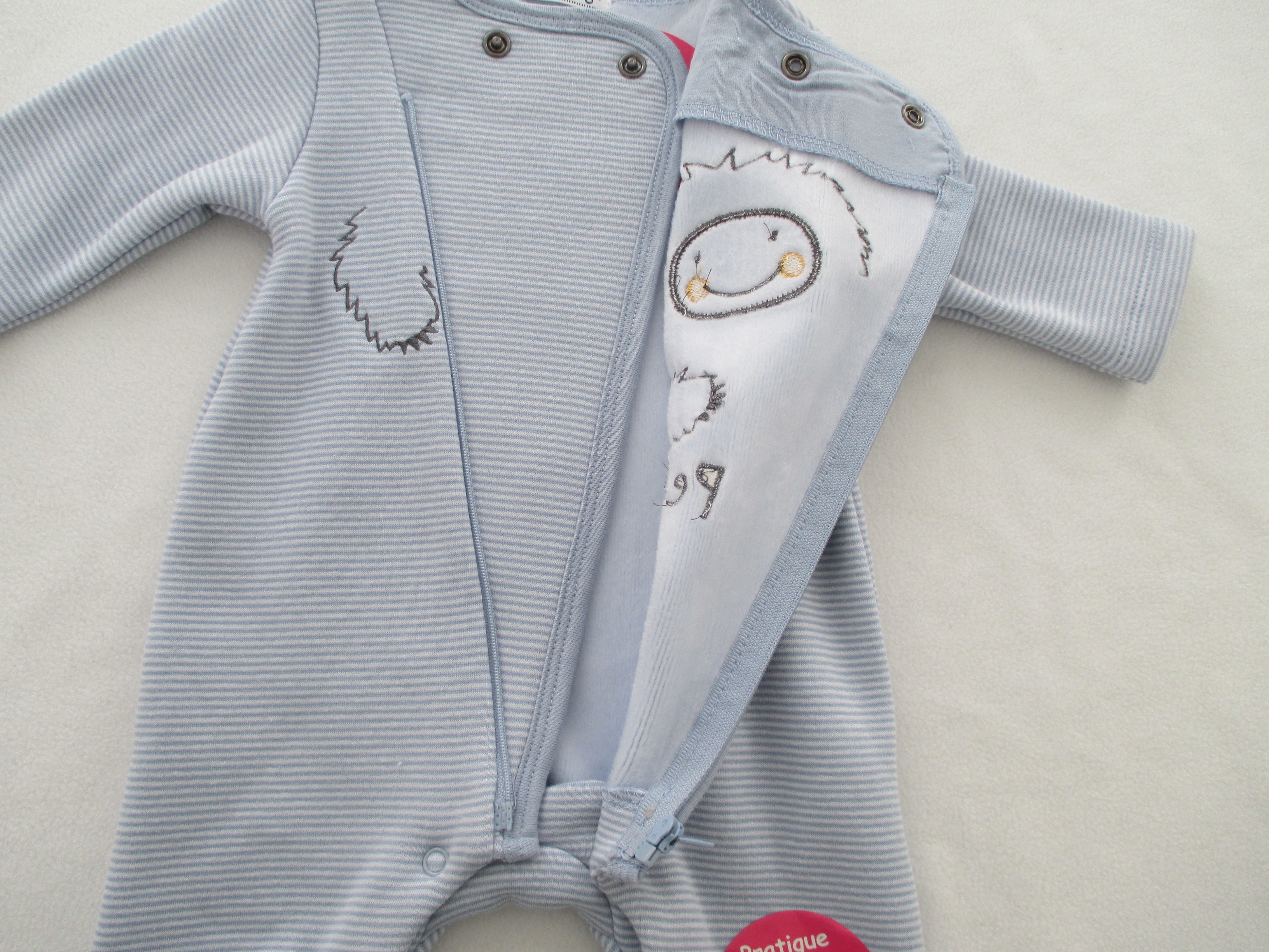 Baby Yarn Dyed Warm 350g Knitted Romper Boy Front Opening With Zipper Soft Blue