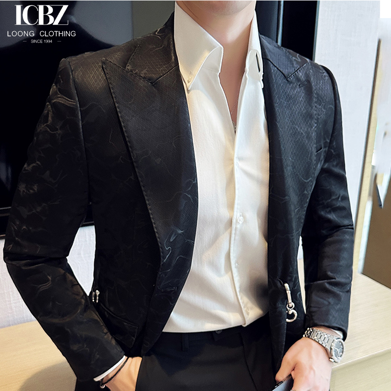 Custom Logo Men's Leather Suit Jacket in Peaked Style for Casual and Formal Wear