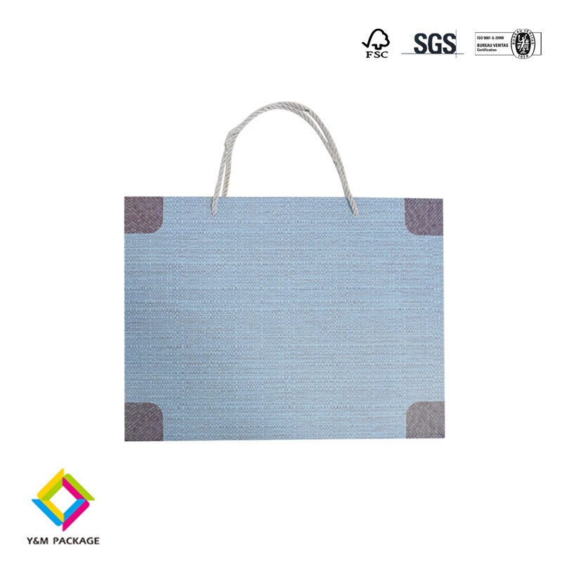 Luxury Blue Color White Card Paper Bags For Gift Packaging With Ribbon Handle