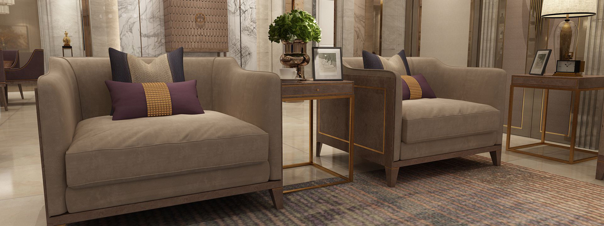 Hotel Lobby furniture modern Chinese style Solid wood Sofa set used Grey fabric cloth seating