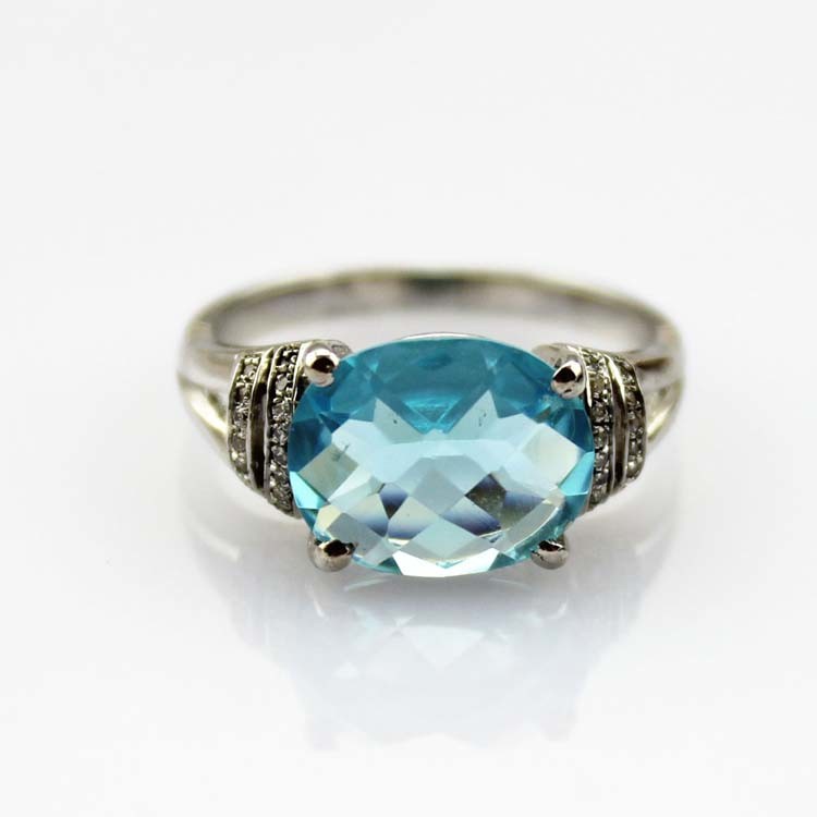 925 Silver Oval Cubic Zircon Blue Topaz Women Ring(F91)