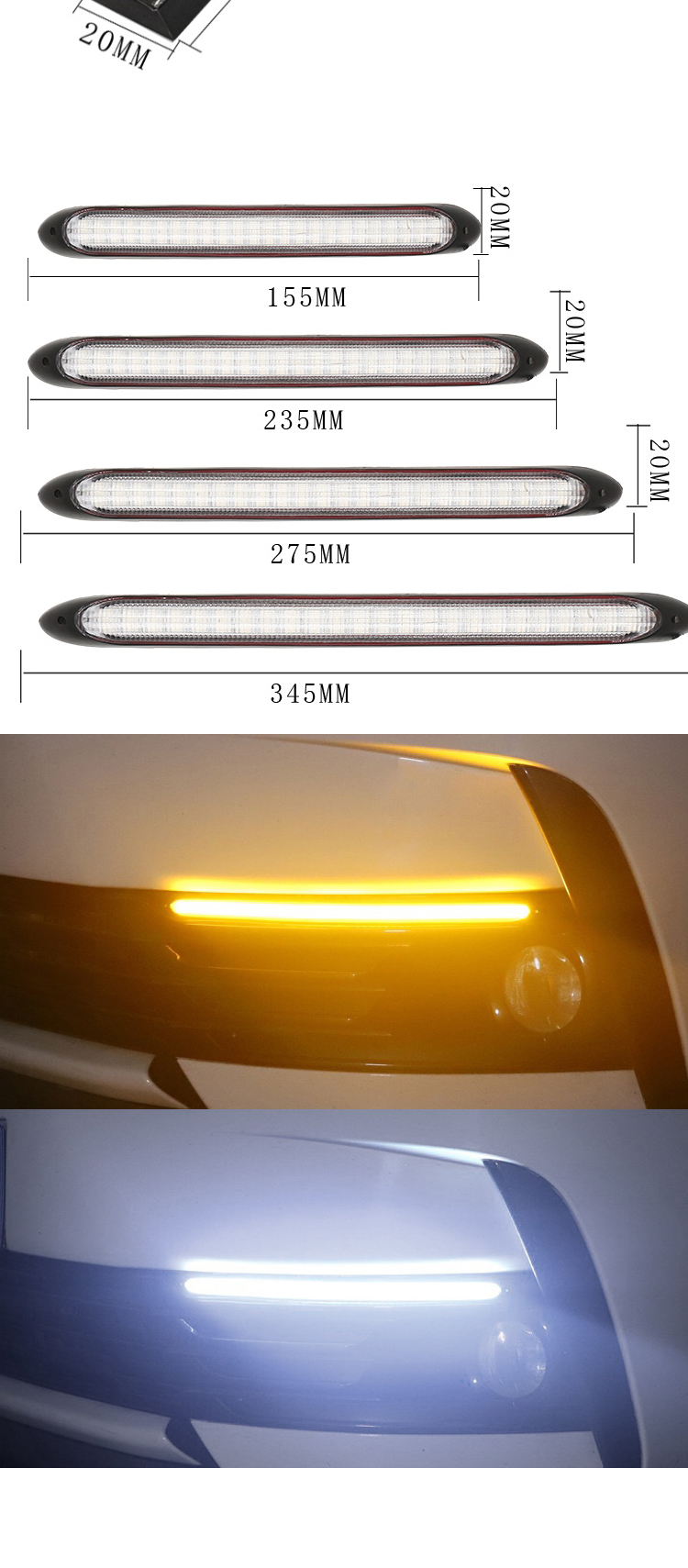 2 Color Sequential Flexible Car Headlight LED Tube Strip DRL Daytime Running