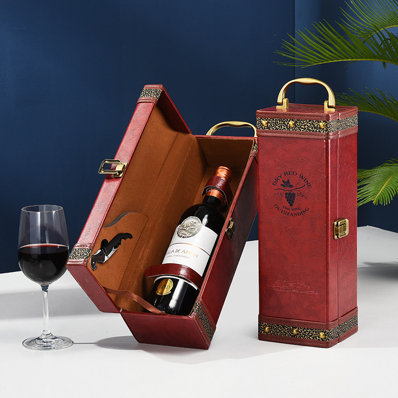 Waterproof Practical Leather Wine Gift Box , Thickened Single Wooden Wine Box