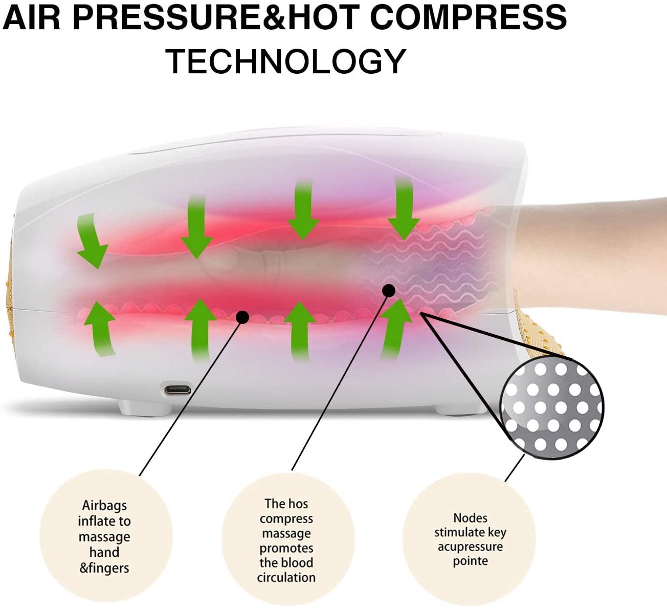 1800mAh Cordless Hand Massage Tool Electric Hand Massager With Heat