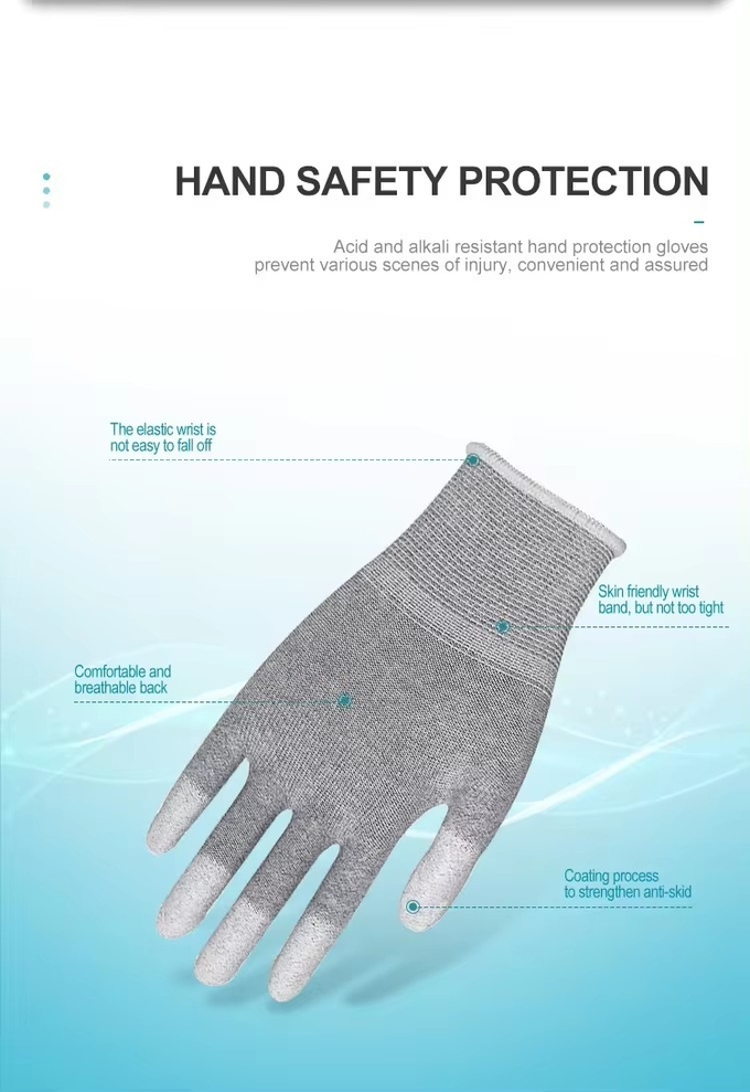13G Gauge Nylon Knitted Glove PU Smooth Coating On Palm Worker Safety Gloves