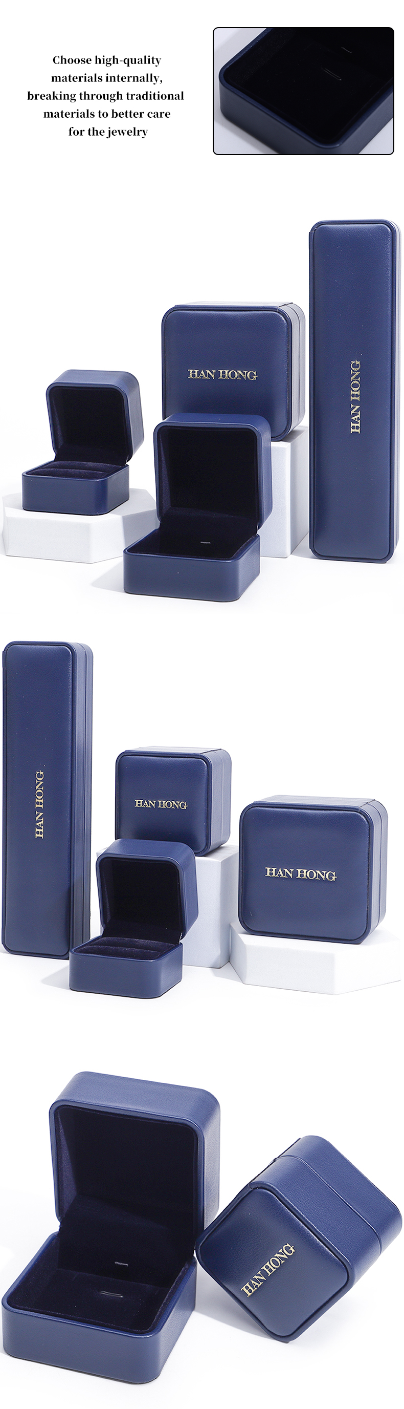 Dark Blue Round Corner PU Leather Jewelry Set Box Upscale Jewelry Packaging Box OEM