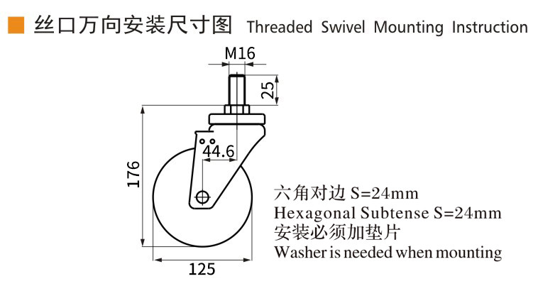 EDL Medium Duty TPE Caster 5inch 200kg Threaded by Swivel and Brake type 665S-56