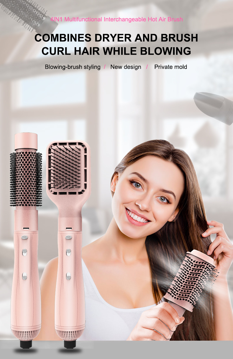 Interchangeable Electric Hair Brush Dryer 4 in 1 Multifunctional